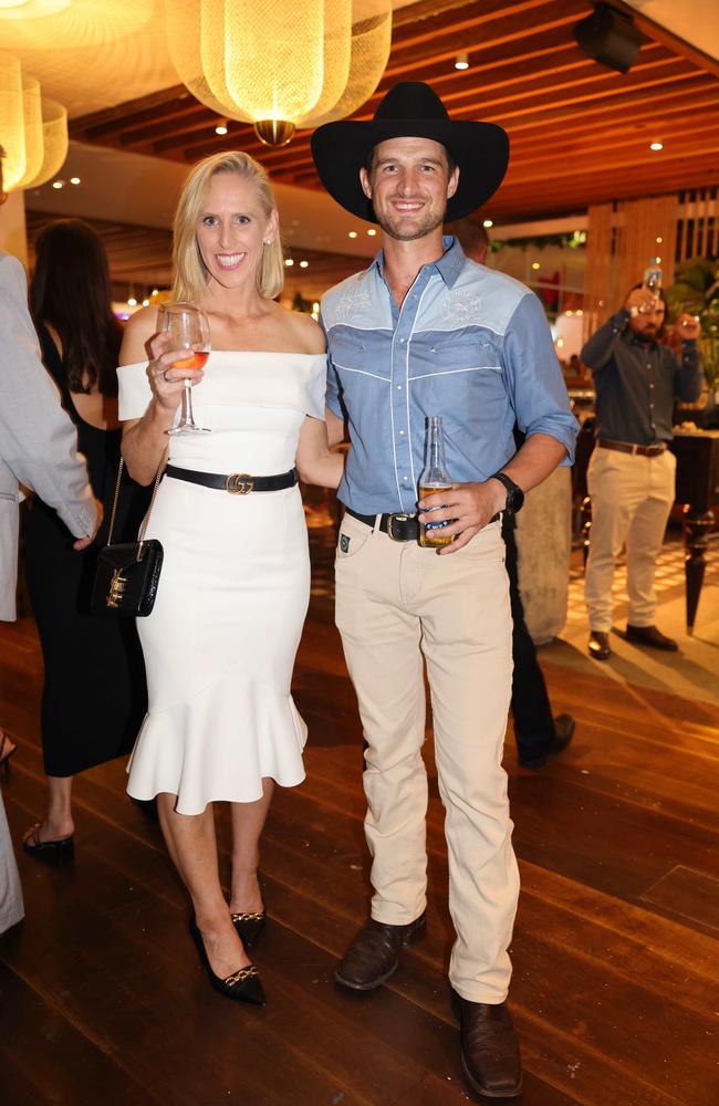 Anna Dupont and Navarone Salerno at the Gold Coast Titans Season Launch 2024 at The Star Gold Coast Garden Bar for Gold Coast at Large. Picture: Portia Large