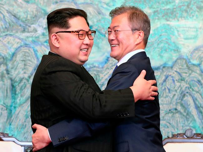 Kim Jong-un met with South Korean President Moon Jae-in in April. Picture: AP