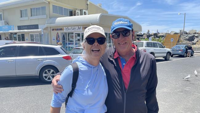 Visiting Coffs Harbour from Switzerland, Brenda and Rolf are looking forward to enjoying seafood on Christmas Day - a far cry from their traditional homeland dish of fondue Bourguignonne (pieces of raw meat cooked in boiling oil and served with a variety of sauces). Picture: Chris Knight