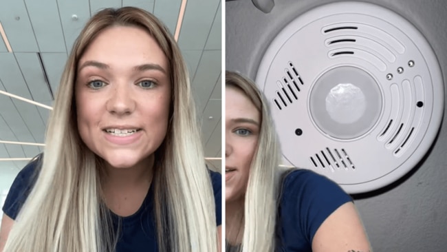 Alyssa spotted a secret camera on the smoke detector. Picture: alyssa.glavan/TikTok