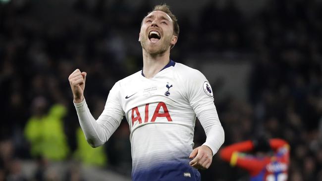 Tottenham's Christian Eriksen celebrates after scoring against Crystal Palace. Pic: AP