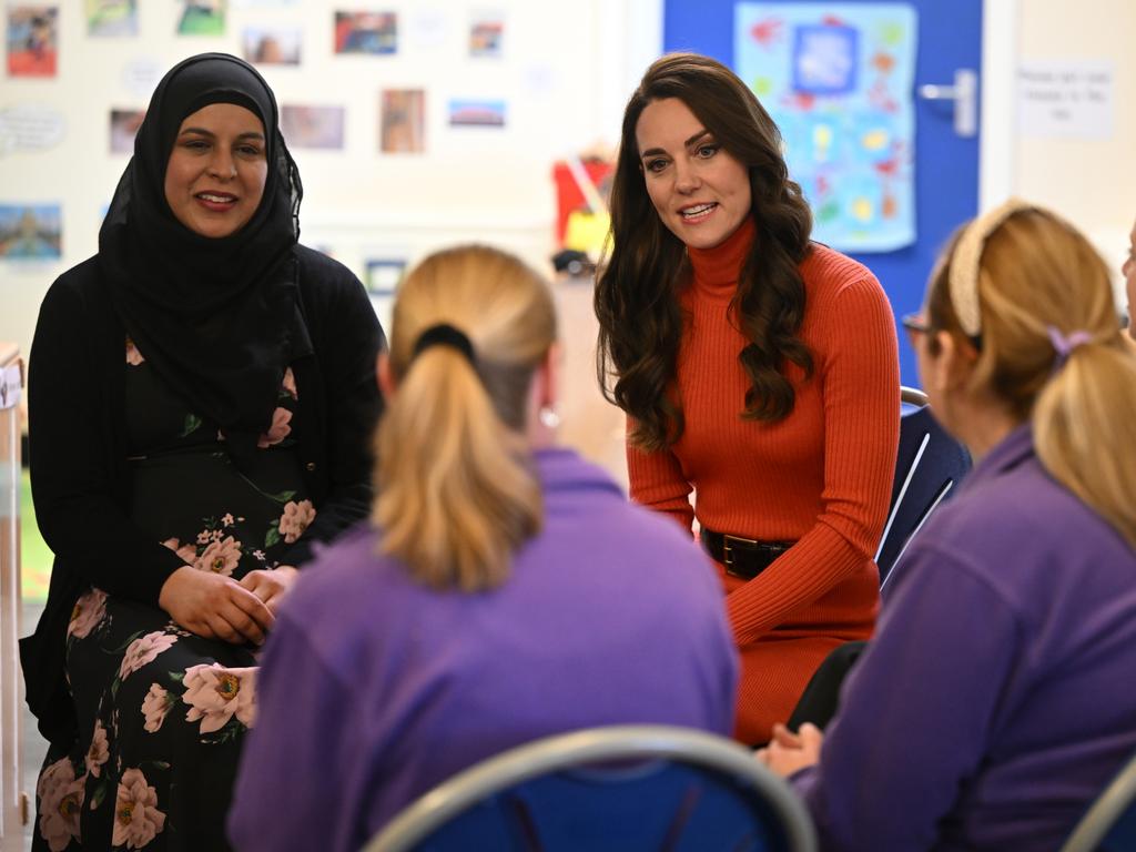 Catherine chats with early childhood educators during her visit to Foxcubs Nursery. Picture: Getty Images