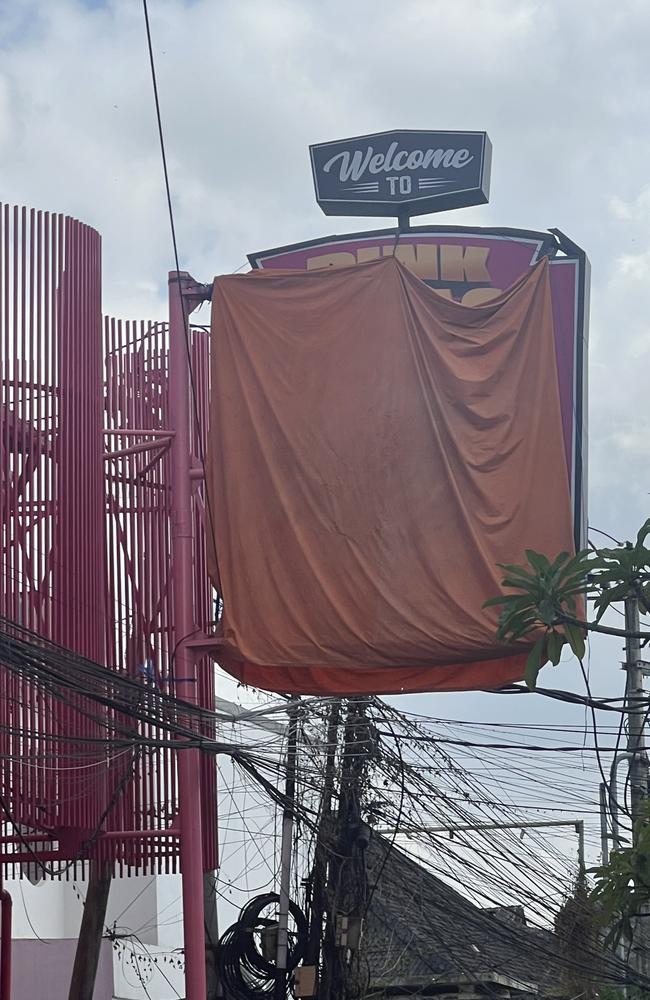 Pink Palace services and signs covered up in Bali following the raids. Picture: Supplied