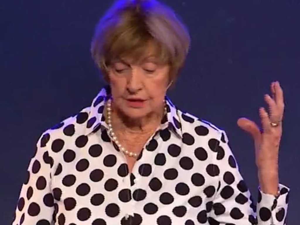 Margaret Court delivering her passionate sermon.