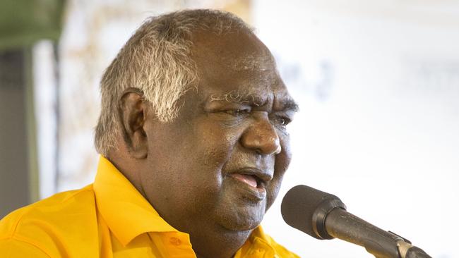 Gumatj leader Galarrwuy Yunupingu speaks during the Key Forum policy conference at the Garma Festival, on Saturday. Picture: AAP