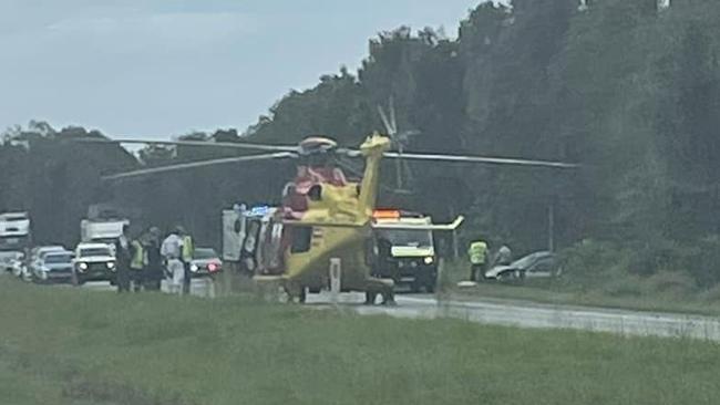 Scenes of a crash on the M1 Pacific Motorway at Brunswick Heads approaching Tandys Lane. Picture: Michelle Woodforde