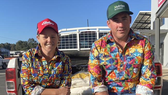 Kirsty Taylor from Elders and Dan Holt from Paull and Scollard Nutrien will both be part of the agents who will trade their pink and green shirts for loud and colourful TradeMutt shirts for the Wodonga store sale on May 4 to get people starting conversations about mental health.