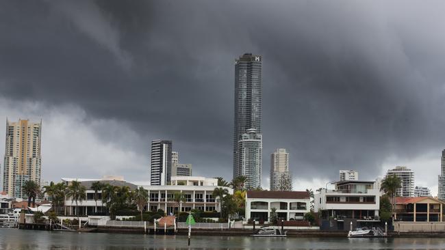 Storm clouds roller over Surfers Paradise. Picture: Glenn Hampson.