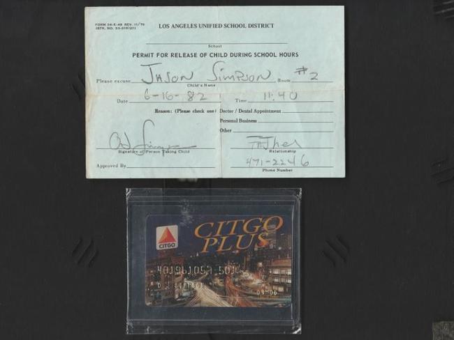 OJ Simpson’s old credit card and a school release form for his son are being sold online for close to $1500. Picture: Supplied