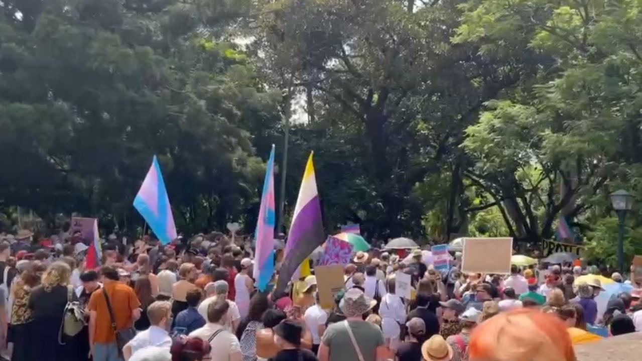 Hundreds gather to protest the government's ban on gender hormones.