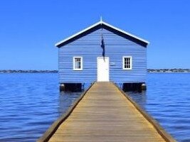 Blue boathouse