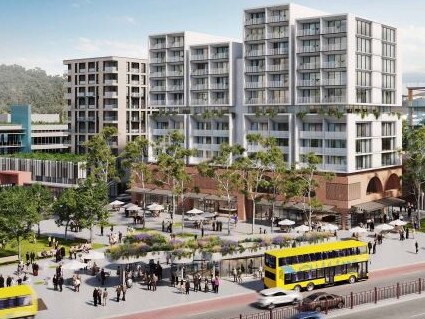 An artist's impression of 12-storey buildings near the proposed new Town Square at Brookvale as part of the draft Brookvale Structure Plan. Picture: Supplied