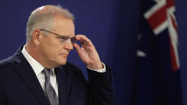 Scott Morrison speaks to reporters after Friday’s National Cabinet. Picture: Getty Images.