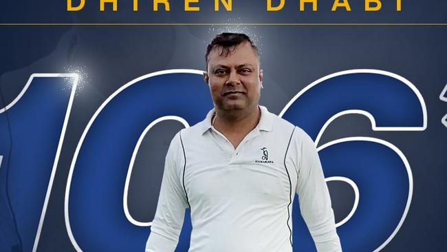 Dhiren Dhabi scored an unbeaten 106 for Williams Landing Sports Club. Photo: Facebook.