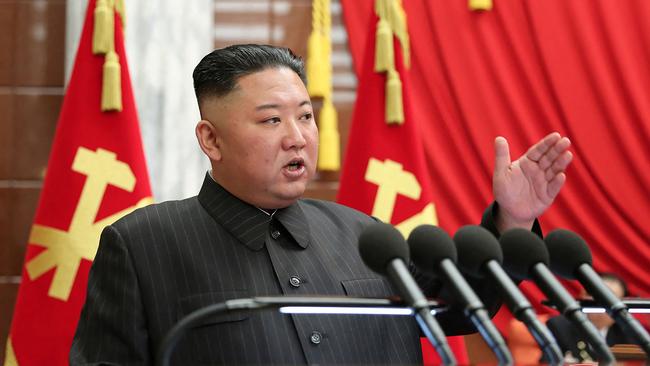 Kim Jong-un attends an enlarged meeting of the 2nd Political Bureau of the Party Central Committee in Pyongyang. Picture: KCNA via AFP.