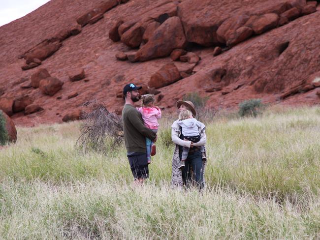 Chris Hemsworth and Elsa Pataky show their kids Sacha and India Uluru. Picture: Chris Hemsworth/ Tourism Australia