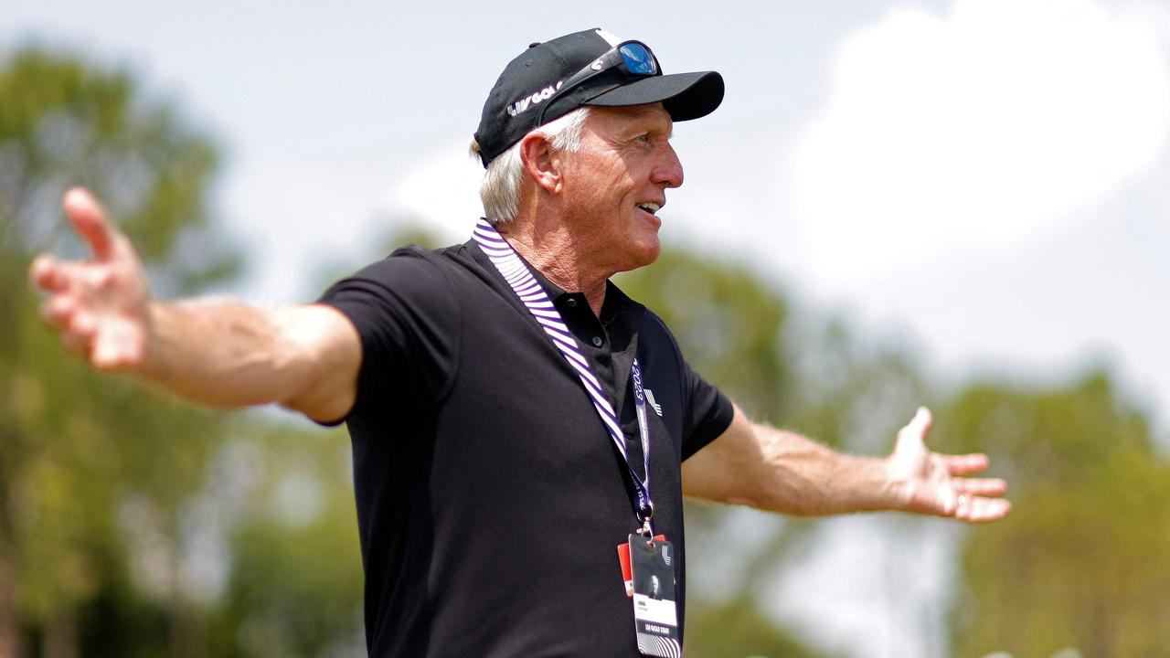 LIV Golf CEO Greg Norman fires up the crowd in Orlando. Mike Ehrmann/Getty Images/AFP