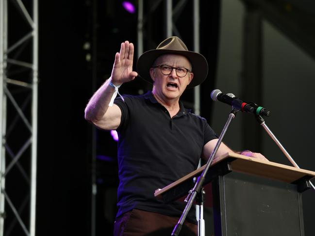 WOODFORD, AUSTRALIA - Newswire Photos DECEMBER 28, 2022: Australian Prime Minister Anthony Albanese speaking during the Festival Address at Woodford Folk Festival, Woodford, Queensland. Picture: NCA Newswire / Claudia Baxter