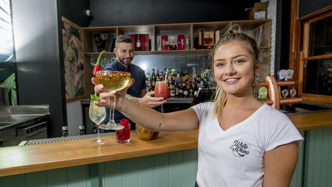 Staff members Andy Trotter and Renee Gauthier at the new White Rhino bar. Picture: Jerad Williams