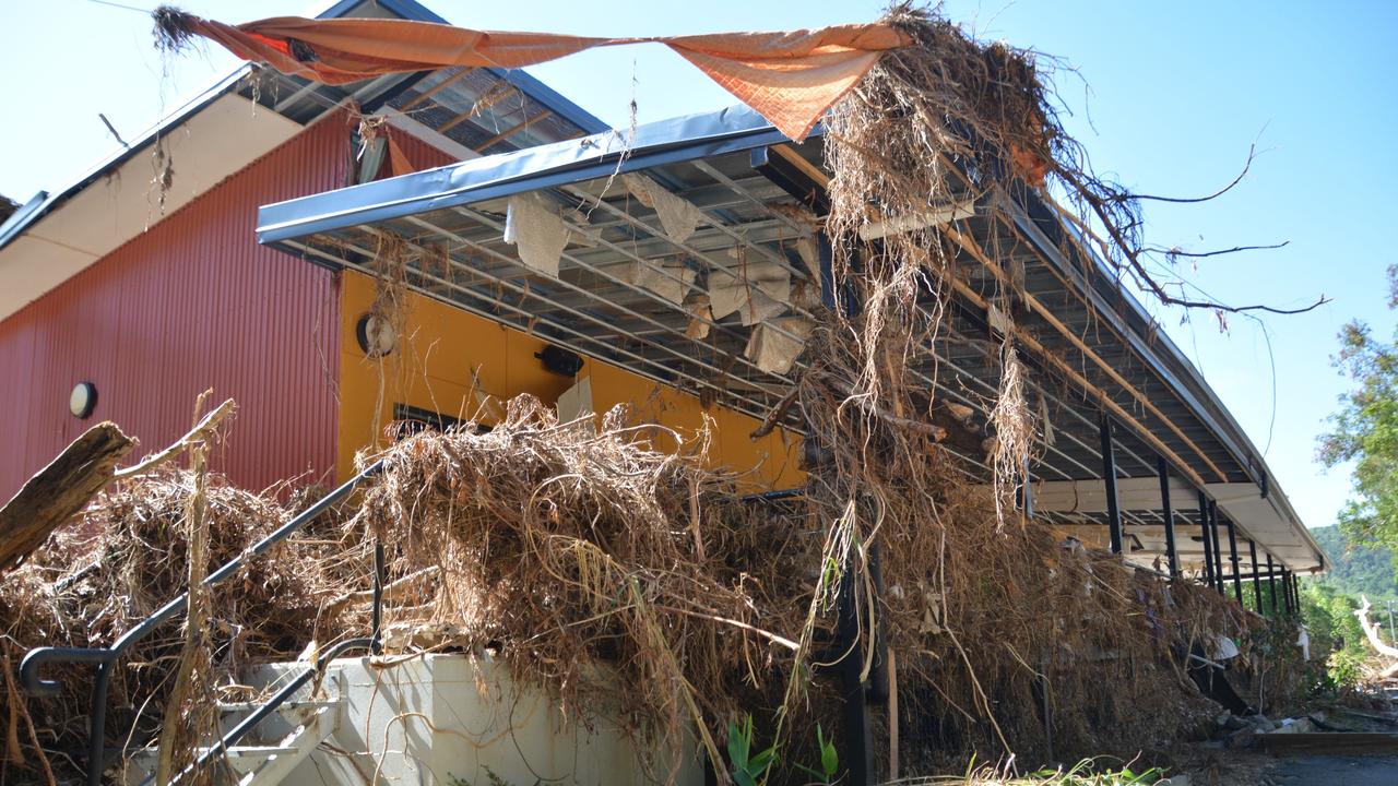 The remains of the Bana Yirriji Art and Cultural Centre and cafe at Wujal Wujal after the flood that peaked on December 17. Picture: Bronwyn Farr