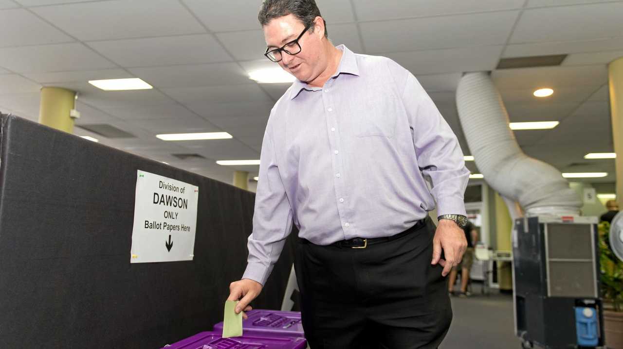 George Christensen votes for the seat of Dawson in the 2019 election. Friday 17 May 2019. Picture: Emma Murray