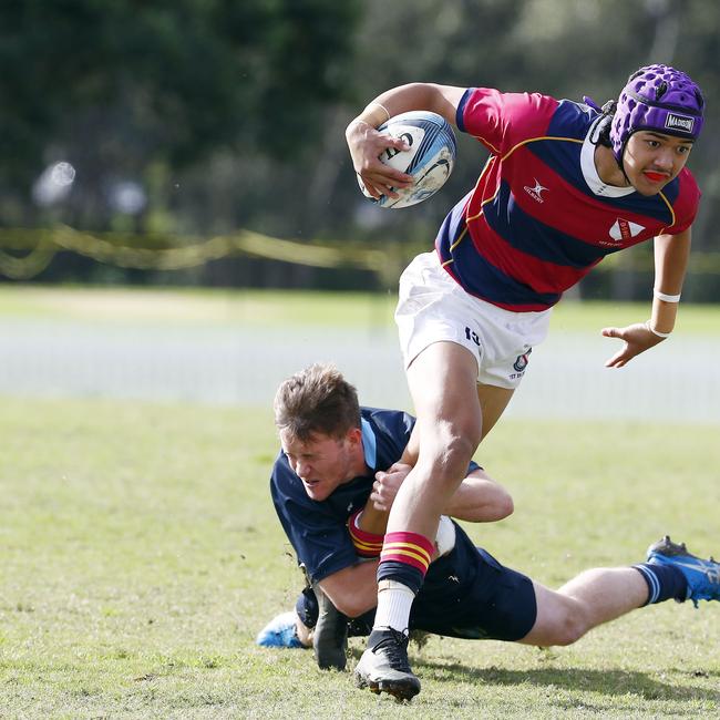 Action from the GPS First XV rugby match between Brisbane Grammar School and Brisbane State High School. Photo:Tertius Pickard