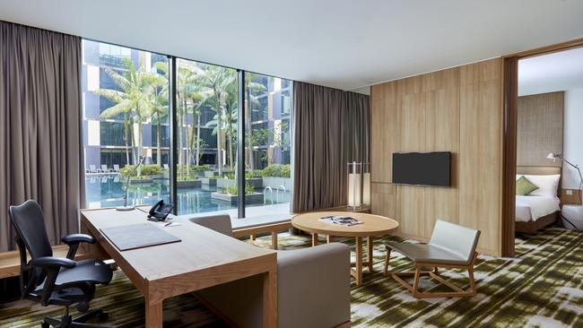 A pool terrace suite at the Crowne Plaza Changi Airport in Singapore.