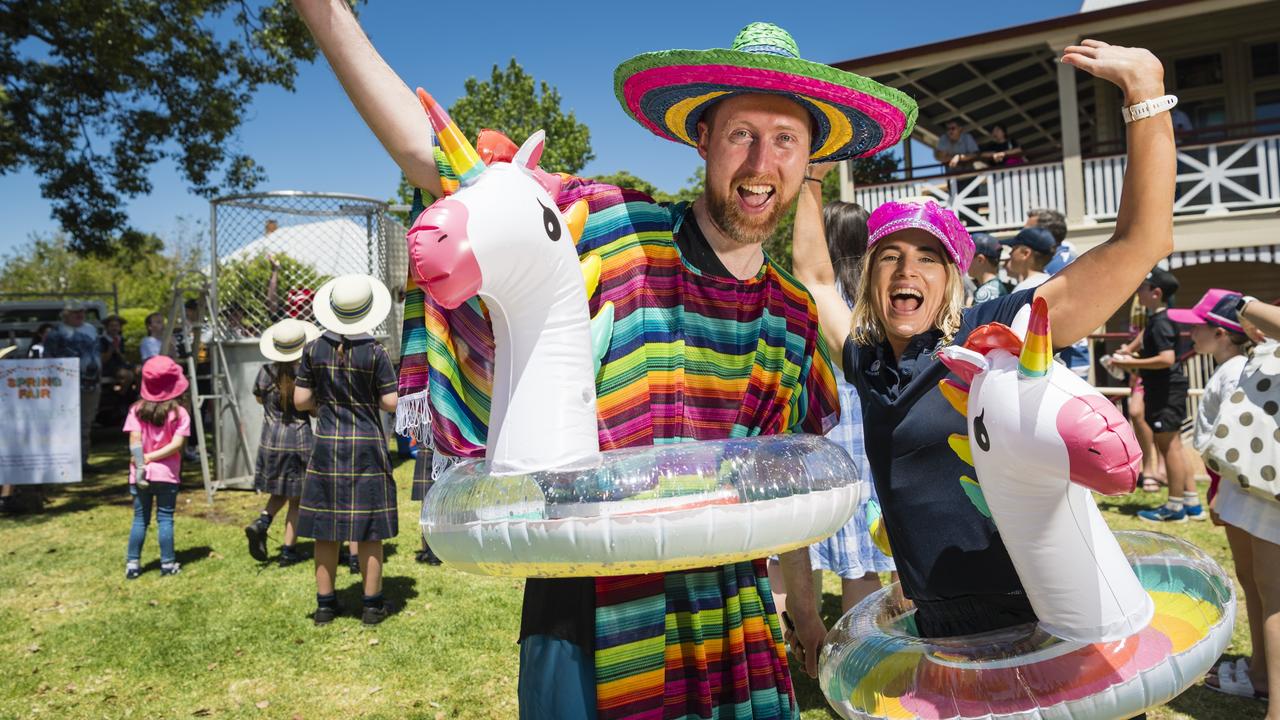 College teachers Matt Collyer and Emma Usher after being dunked on the dunking machine at Fairholme College Spring Fair. Picture: Kevin Farmer