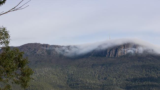 Weather. Mt Wellington / kunanyi on a cold Hobart morning. Picture: Richard Jupe Organ Pipes / cable car / cold weather / summit