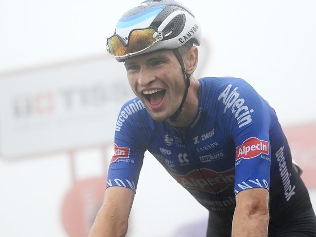 SAN MIGUEL DE AGUAYO, SPAIN - AUGUST 25: Jay Vine of Australia and Team Alpecin-Deceuninck celebrates winning during the 77th Tour of Spain 2022, Stage 6 a 181,2km stage from Bilbao to AscensiÃÂ³n al Pico Jano. San Miguel de Aguayo 1131m / #LaVuelta22 / #WorldTour /  on August 25, 2022 in Pico Jano. San Miguel de Aguayo, Spain. (Photo by Tim de Waele/Getty Images)