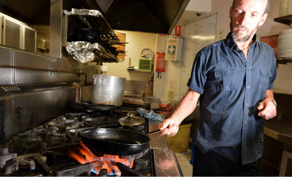 COOKING WITH CASH: Peter Nipperess, of Hot Pipi’s at Mooloolaba, says the price of gas has risen every year for the past five years. Picture: Warren Lynam