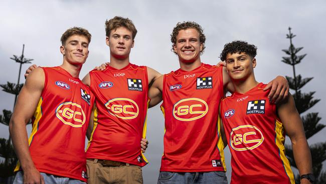 The four Gold Coast Academy draftees Will Graham, Ethan Read, Jed Walter and Jake Rogers. Picture: Daniel Pockett/Getty Images