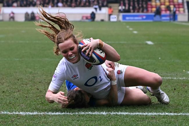 Early score: England wing Mia Venner goes over inside three minutes for the team's opening try during their 38-5 Women's Six Nations win over Italy in York