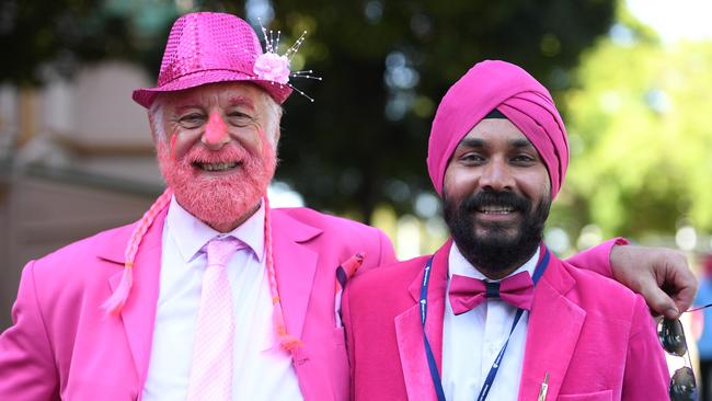 Richard Collins and Gurnam Singh pose for a photograph ahead of play on Jane McGrath Day at the SCG. Picture: AAP Image/Dan Himbrechts