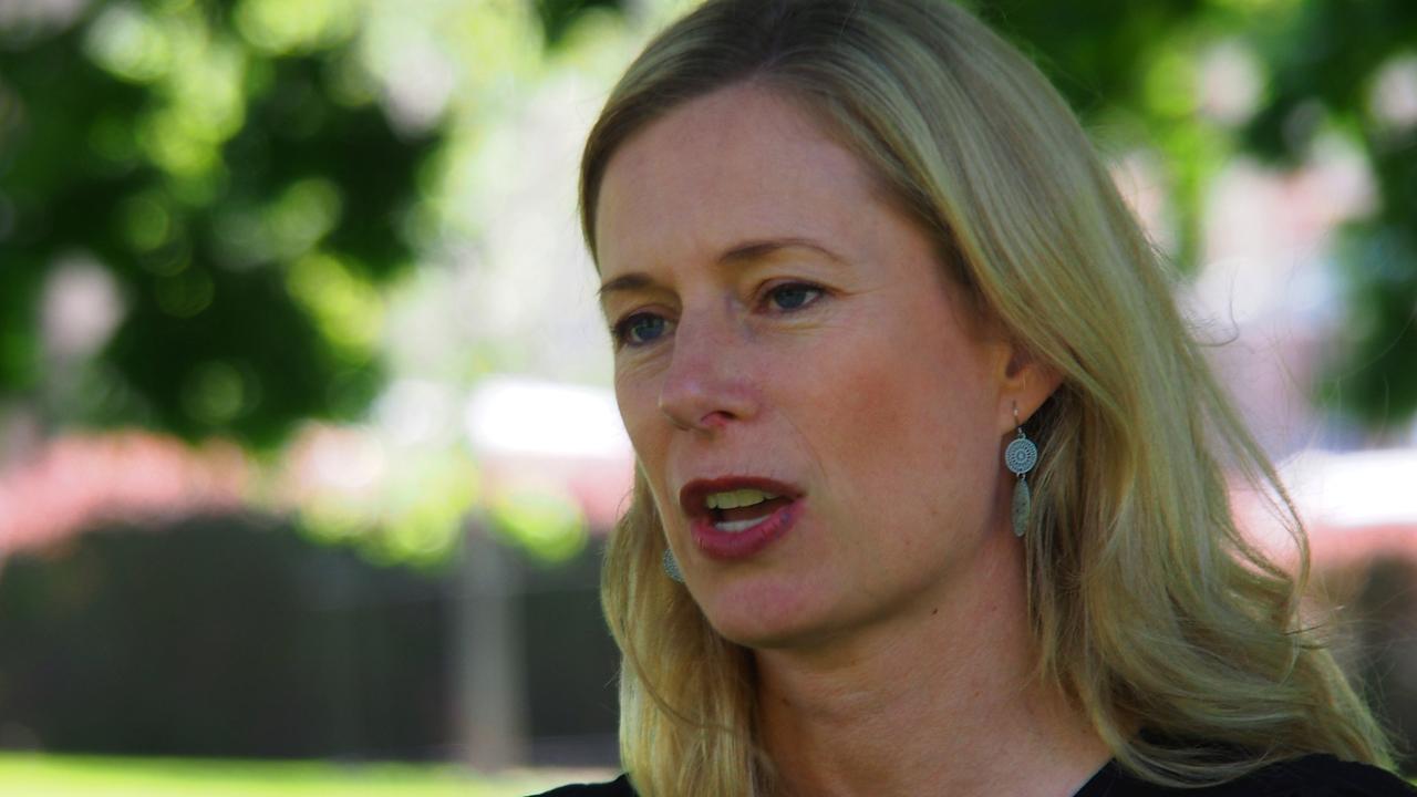 Labor leader Rebecca White speaks to the media on Parliament Lawns in Hobart on Tuesday, November 2, 2021.