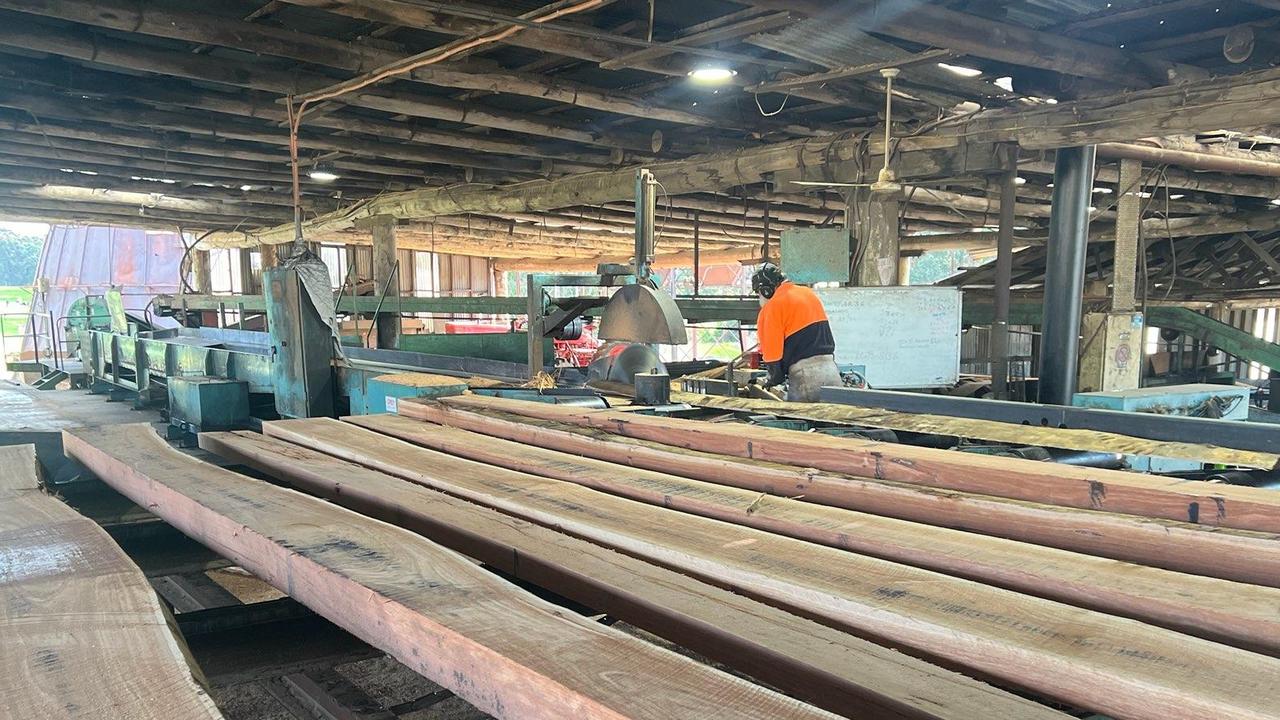 The last logs being sawn at Mectec’s mill, near Orbost, this week, after state forests were locked up in the wake of a legal injunction that has dragged on since December last year.