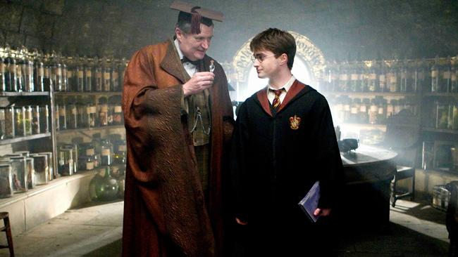 Jim Broadbent with Daniel Radcliffe in Harry Potter and the Half-Blood Prince.