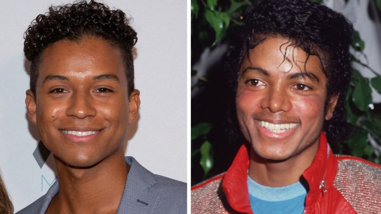 Jaafar Jackson in 2019 and Michael Jackson in 1983. Pictures: Gabriel Olsen/Getty Images; Frank Edwards/Fotos International/Getty Images