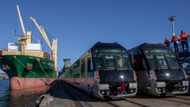 Port of Newcastle has taken the first shipment of new passenger trains for the Sydney network. Supplied.