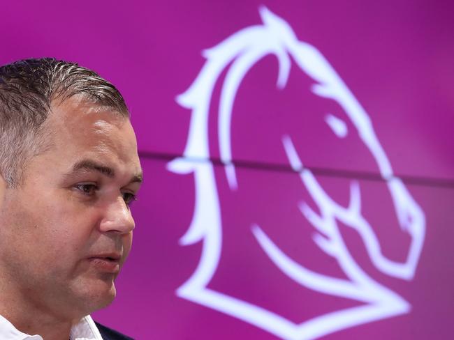 BRISBANE, AUSTRALIA - AUGUST 26: Broncos coach Anthony Seibold speaks to the media during a Brisbane Broncos NRL media opportunity at the Clive Berghofer Centre on August 26, 2020 in Brisbane, Australia. (Photo by Jono Searle/Getty Images)