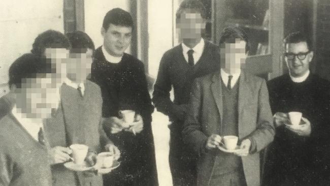 St Ignatius College students in 1968 with teachers Greg O'Kelly and Victor Higgs.