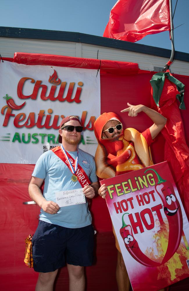 Andrew Hindmarsh and Jace O’Connor at the Murphys Creek Chilli and Craft carnival. Sunday, September 22, 2024. Picture: Nev Madsen