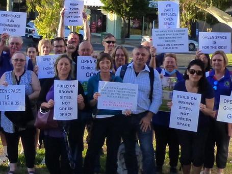 Friends of McIvor Reserve show their support to save the Yarraville park from a potential stadium. Picture: Supplied