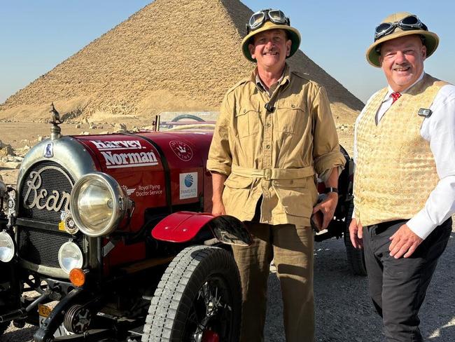 Birtles and Bean Round the world trip with Daily Telegraph Cartoonist, Warren Brown and Journalist, Matthew Benns. The pair have made it to Cairo, Egypt. Picture: Supplied.