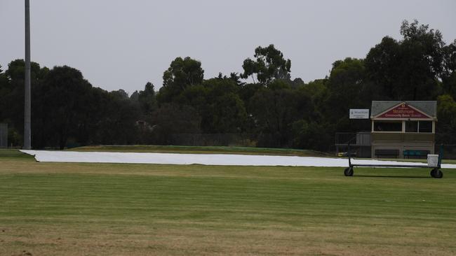 Rain halted play in the VTCA semi-final between Strathmore and Sunshine United. Picture: Andy Brownbill