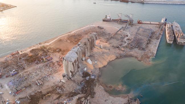 An aerial view of ruined structures at the port, damaged by an explosion on August 4. Picture: Haytham El Achkar/Getty Images