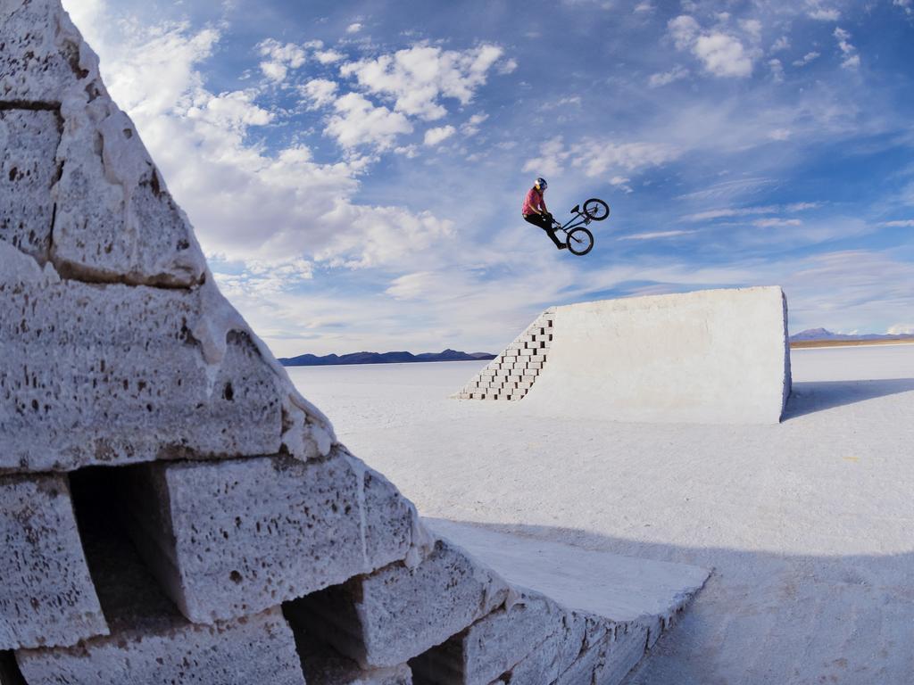 BICYCLE motocross rider Daniel Dhers built ramps out of salt at the Uyuni Salt Flats in Bolivia, a high altitude desert known as the largest salt pans on the planet. Picture: Camilo Rozo/Red Bull