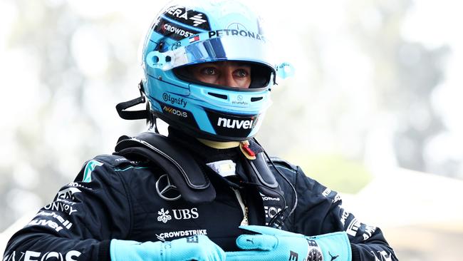 George Russell of Great Britain and Mercedes looks on in the Pitlane during practice ahead of the F1 Grand Prix of Mexico. (Photo by Jared C. Tilton/Getty Images)