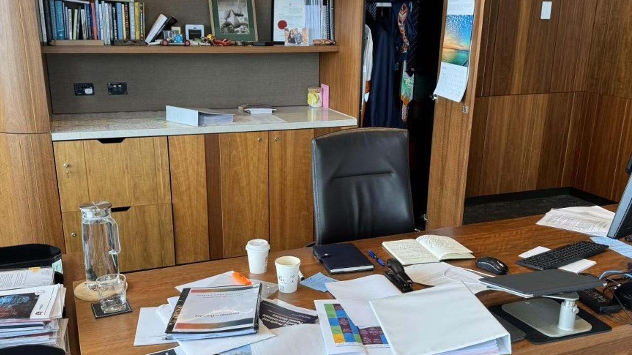 A photo of Department of Premier and Cabinet Director General Mike Kaiser's desk, to prove he hasn't cleared it. Supplied