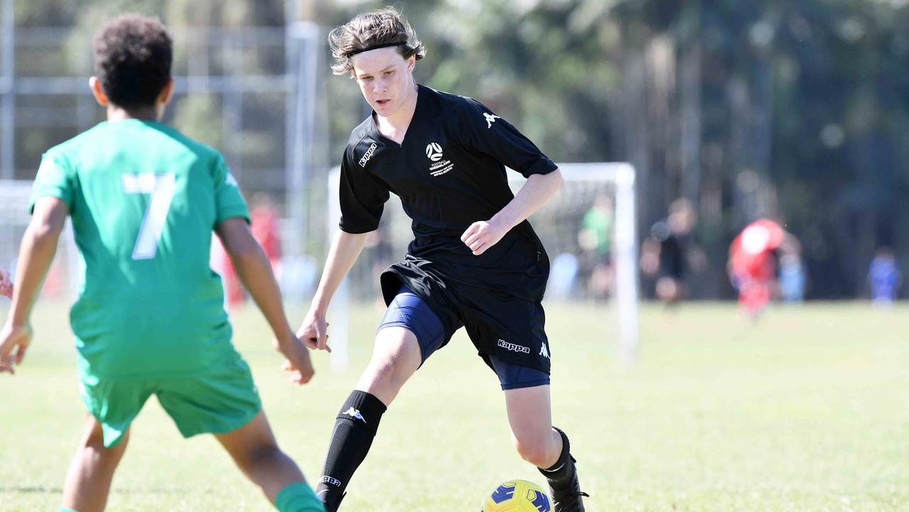 Football Queensland Community Cup carnival, Maroochydore. U13 boys, Sunshine Coast V Metro North. Picture: Patrick Woods.